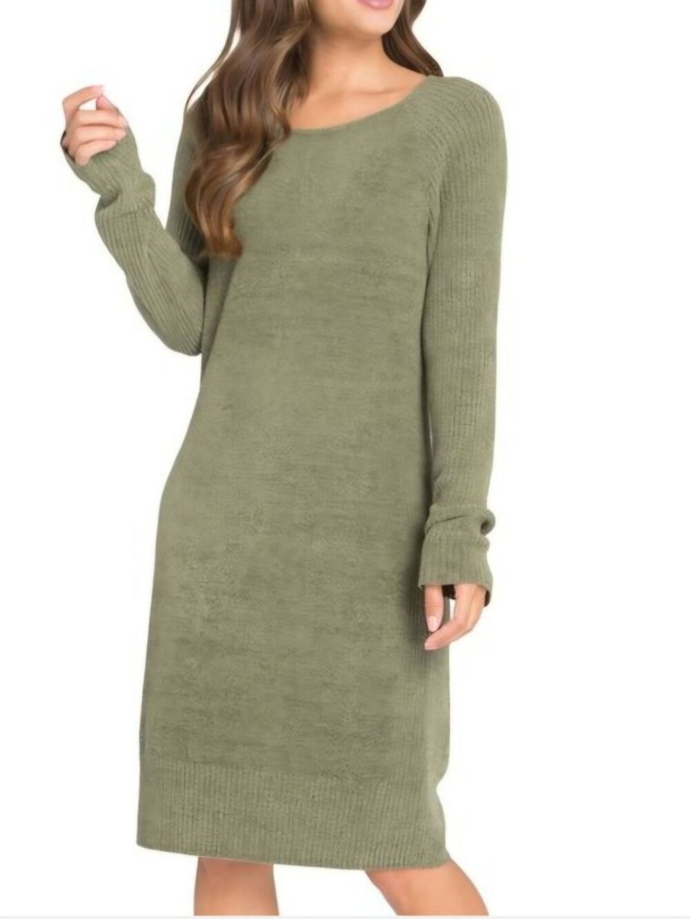 Barefoot Dreams CozyChic Ultra Lite Long Sleeve Olive Sweater Dress Size XL